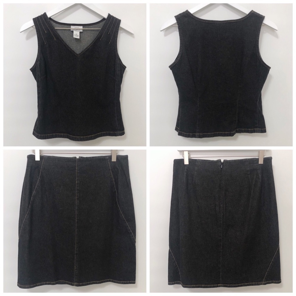 Ann Taylor LOFT Black Stretch Denim Tank & Skirt